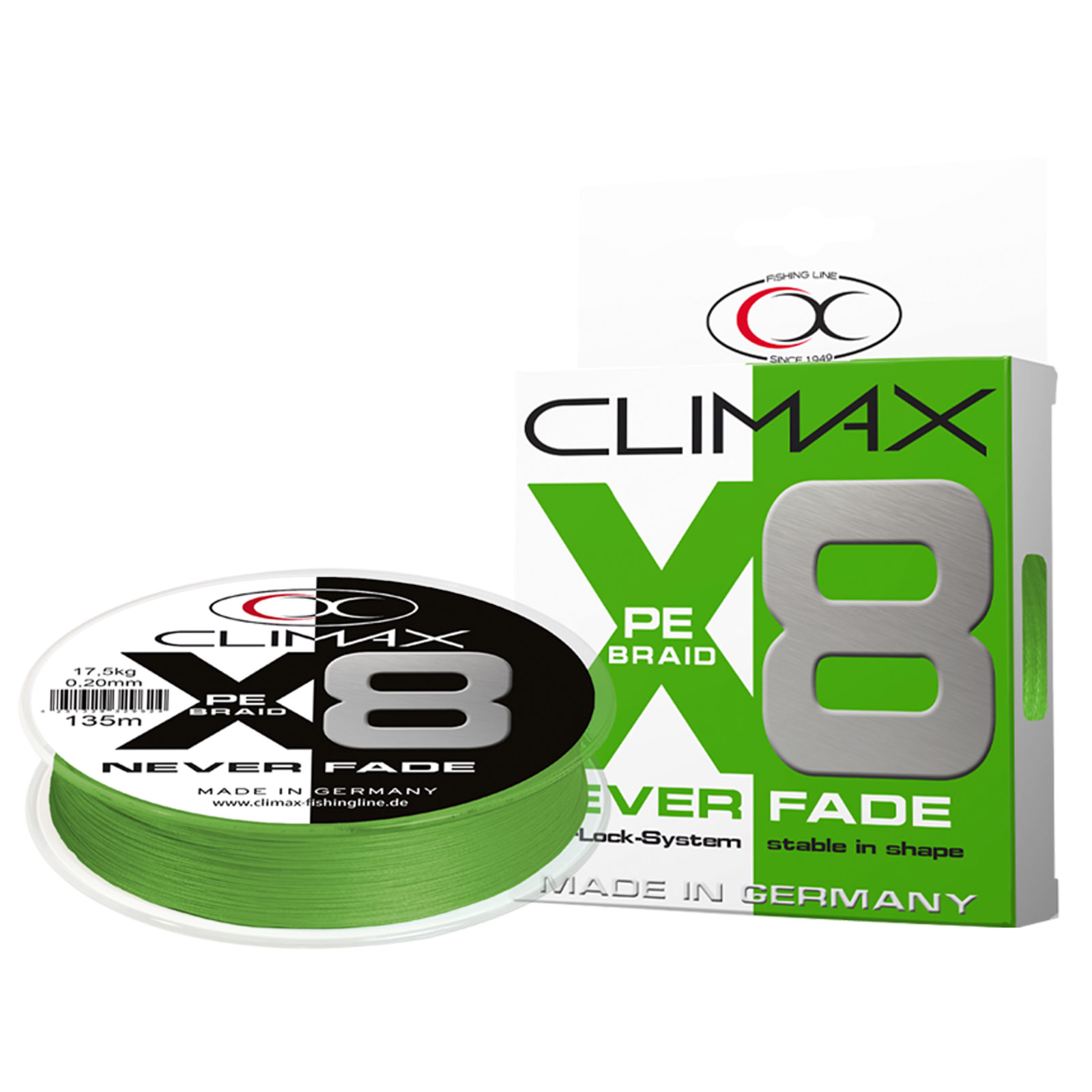 Climax 0,18mm 8X Neverfade Braid Chartreuse Geflochtene Angelschnur Wunschlänge