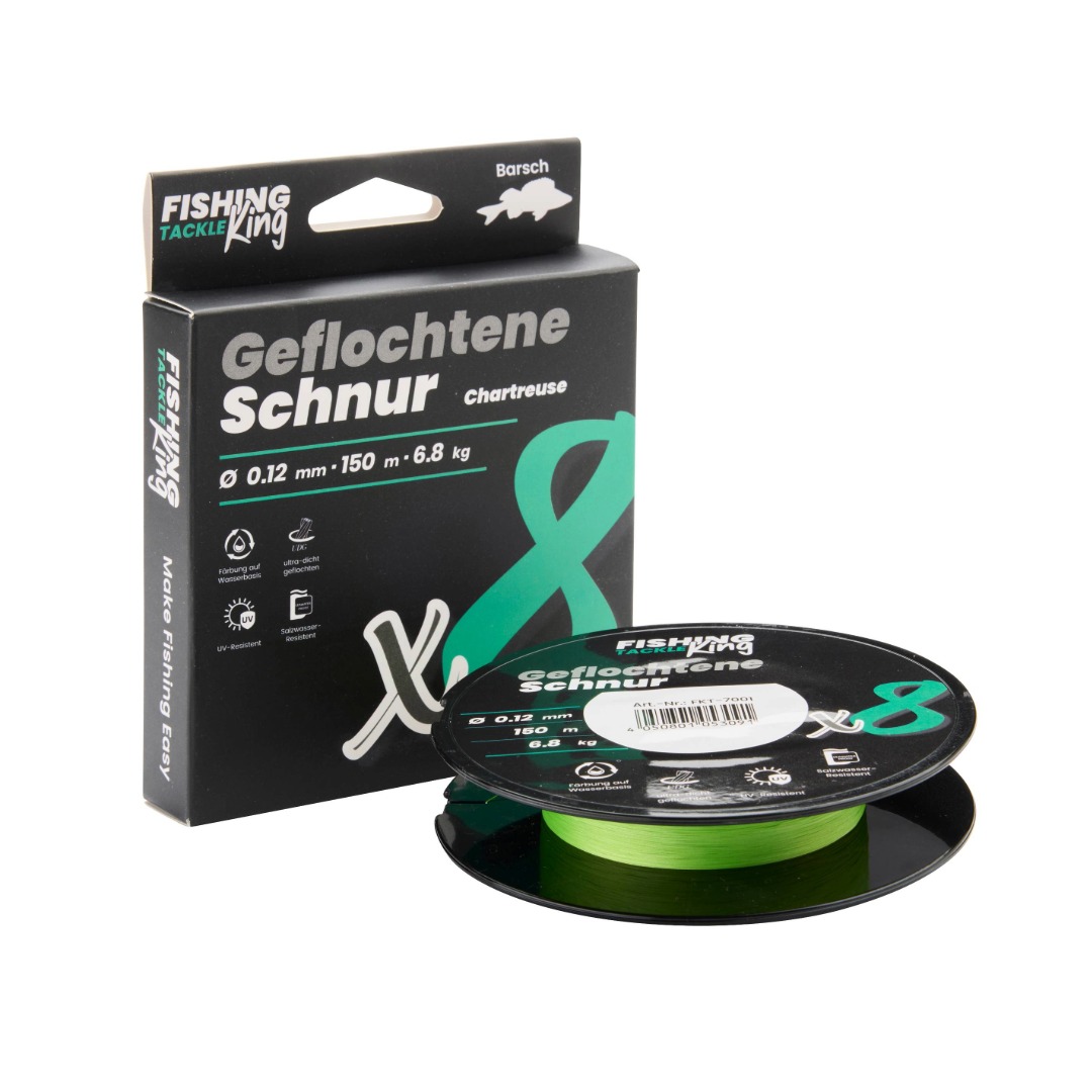Fishing-King Tackle 8-fach Geflochtene Schnur Chartreuse 150m 0,12mm Barsch
