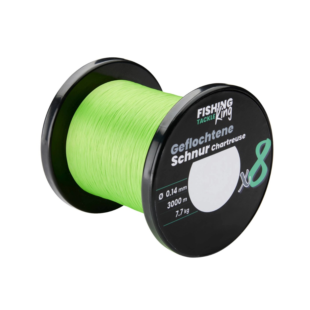 Fishing-King Tackle 8-fach Geflochtene Schnur Chartreuse 0,14mm Zander Wunschlänge