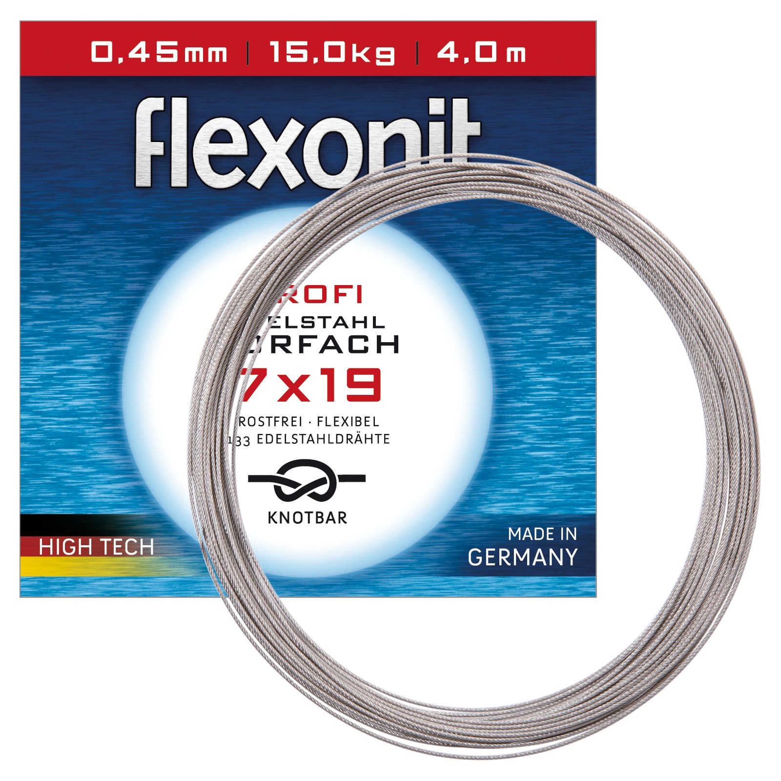 flexonit 7x19 Silber Meterware 0,45mm 15,0kg 4m Stahlvorfach