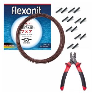 Flexonit 7×7 Stahlvorfach 0,36mm + Quetschhülsen + Zange komplett Angelset