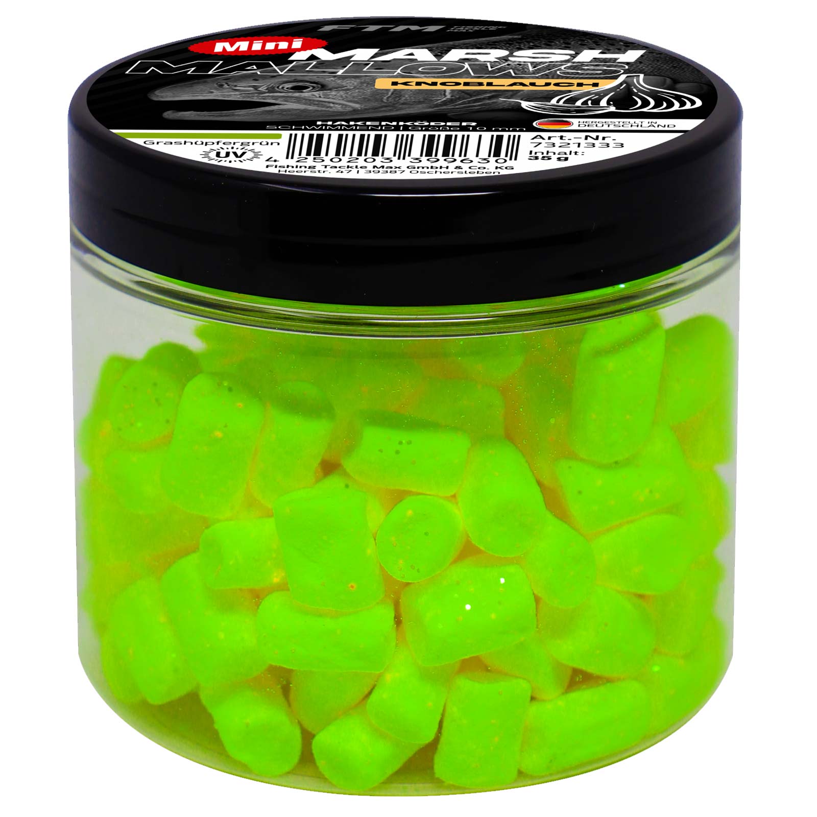 FTM Marshmallow Knoblauch Mini schwimmend 35 g Grashüpfergrün Forellenköder