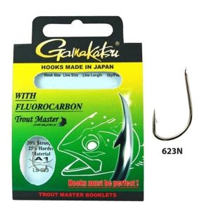 Gamakatsu Trout Master Fluorocarbon 623N #10-0,14mm 100cm Forellenhaken mit Vorfach