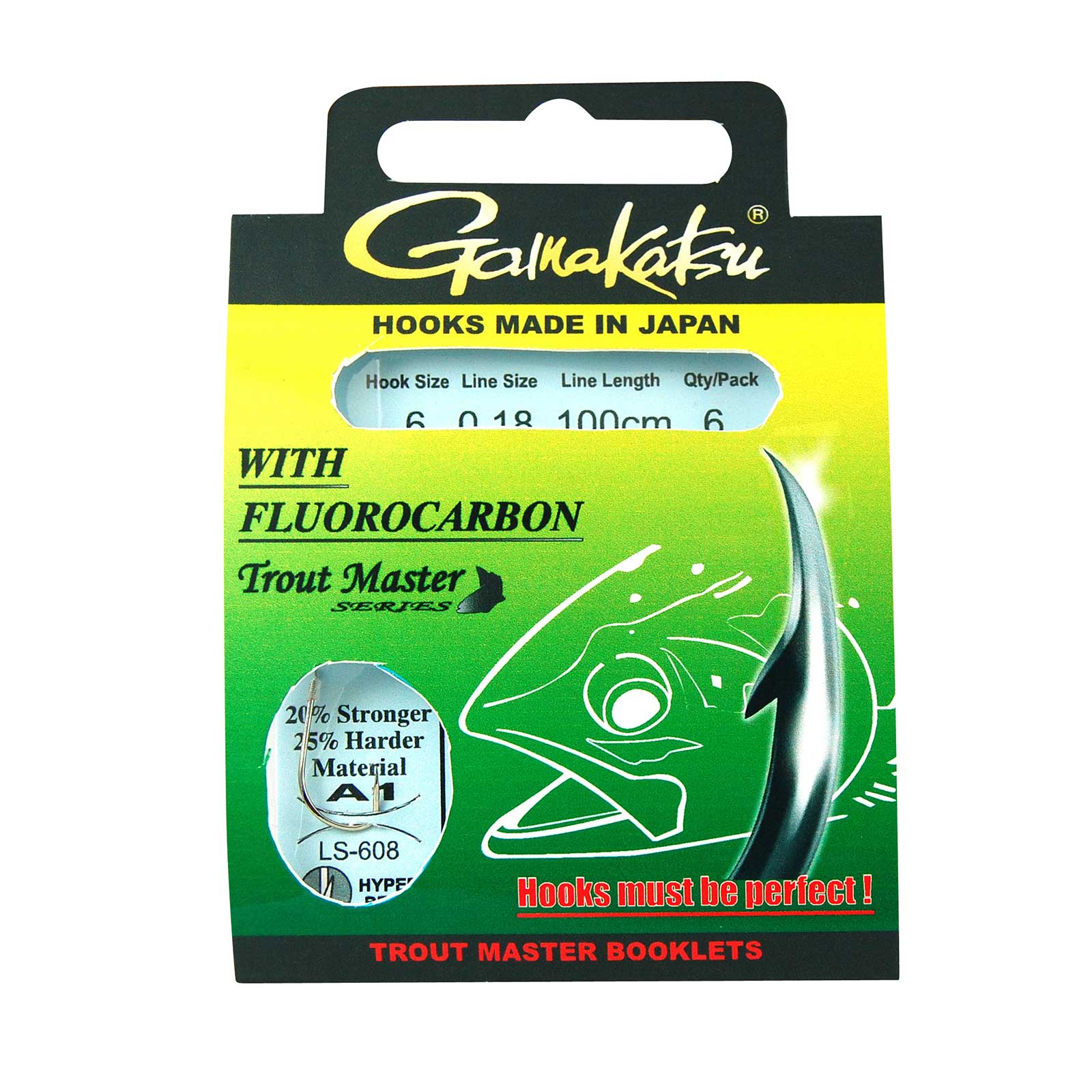 Gamakatsu Trout Master Fluorocarbon LS-608 #10 14mm 100cm Forellenhaken mit Vorfach