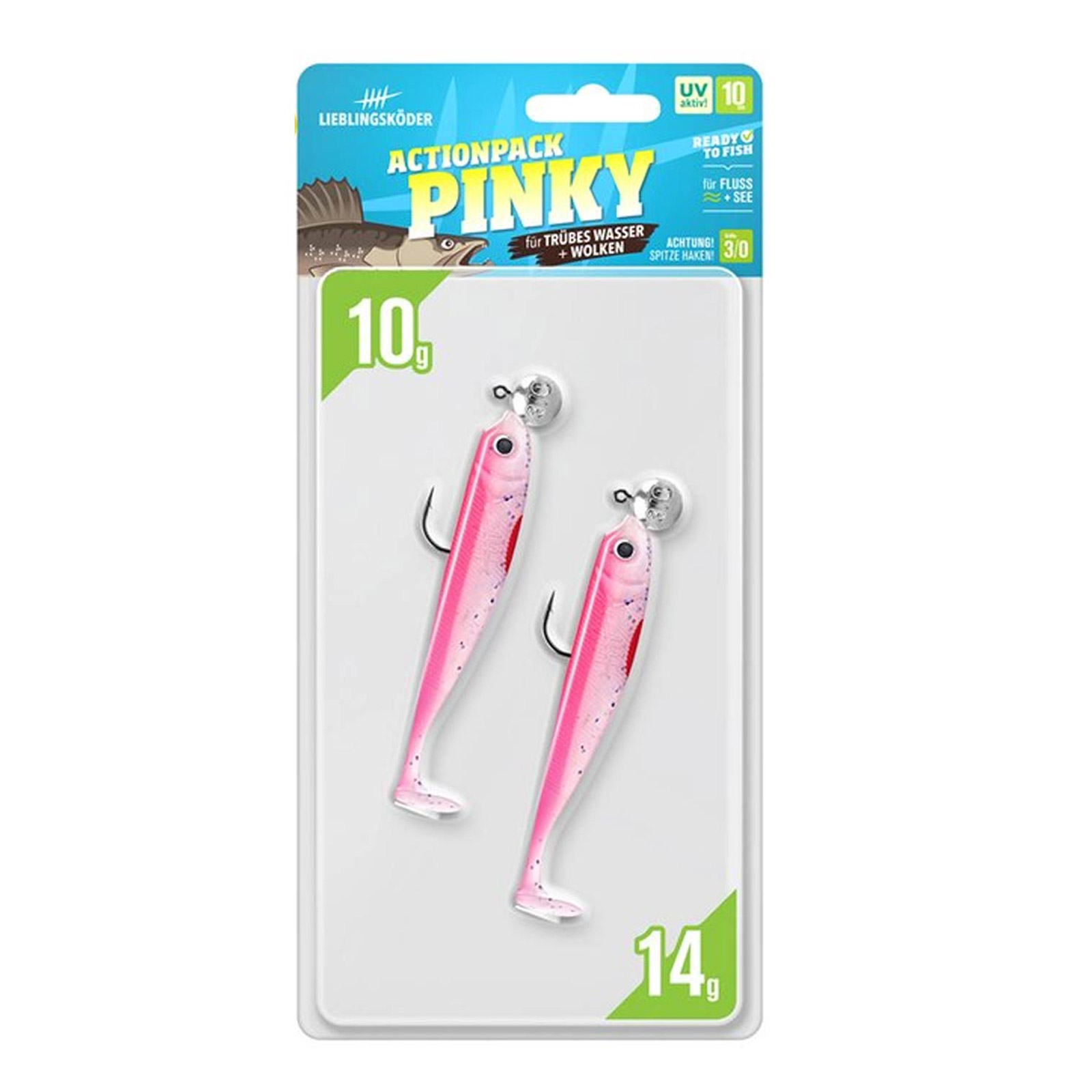 Lieblingsköder 10cm Actionpack Pinky Gummifisch montiert Set