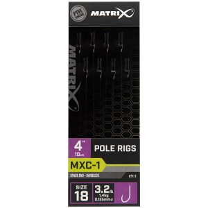 Matrix MXC-1 Size 18 Barbless 0.125mm 10cm Pole Rig – 8pcs Gebundene Angelhaken