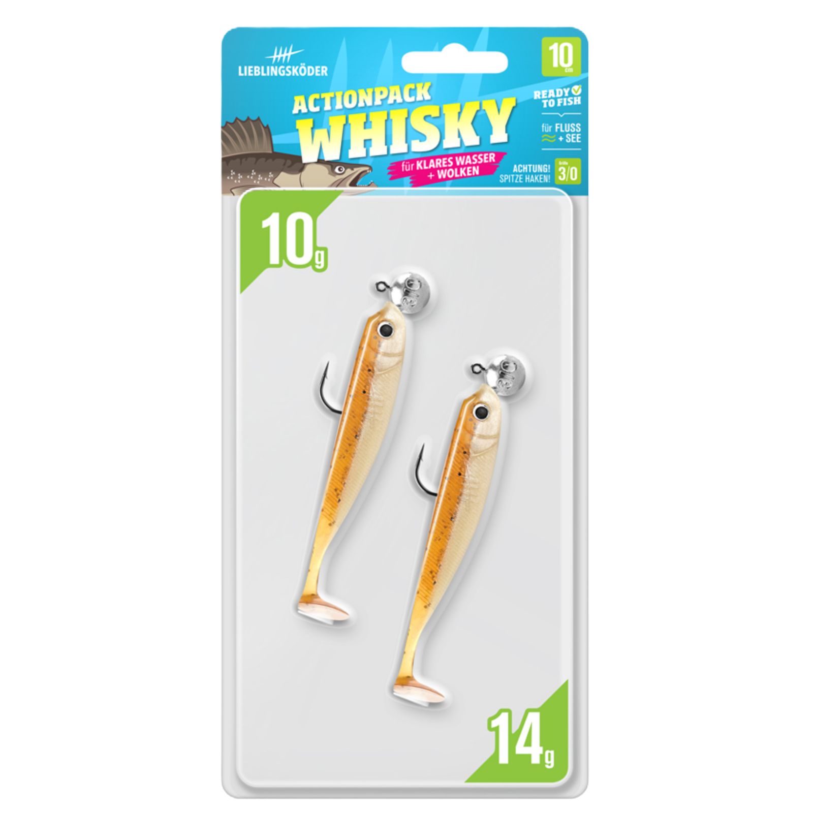 Lieblingsköder 10cm Actionpack Whisky Gummifisch montiert Set