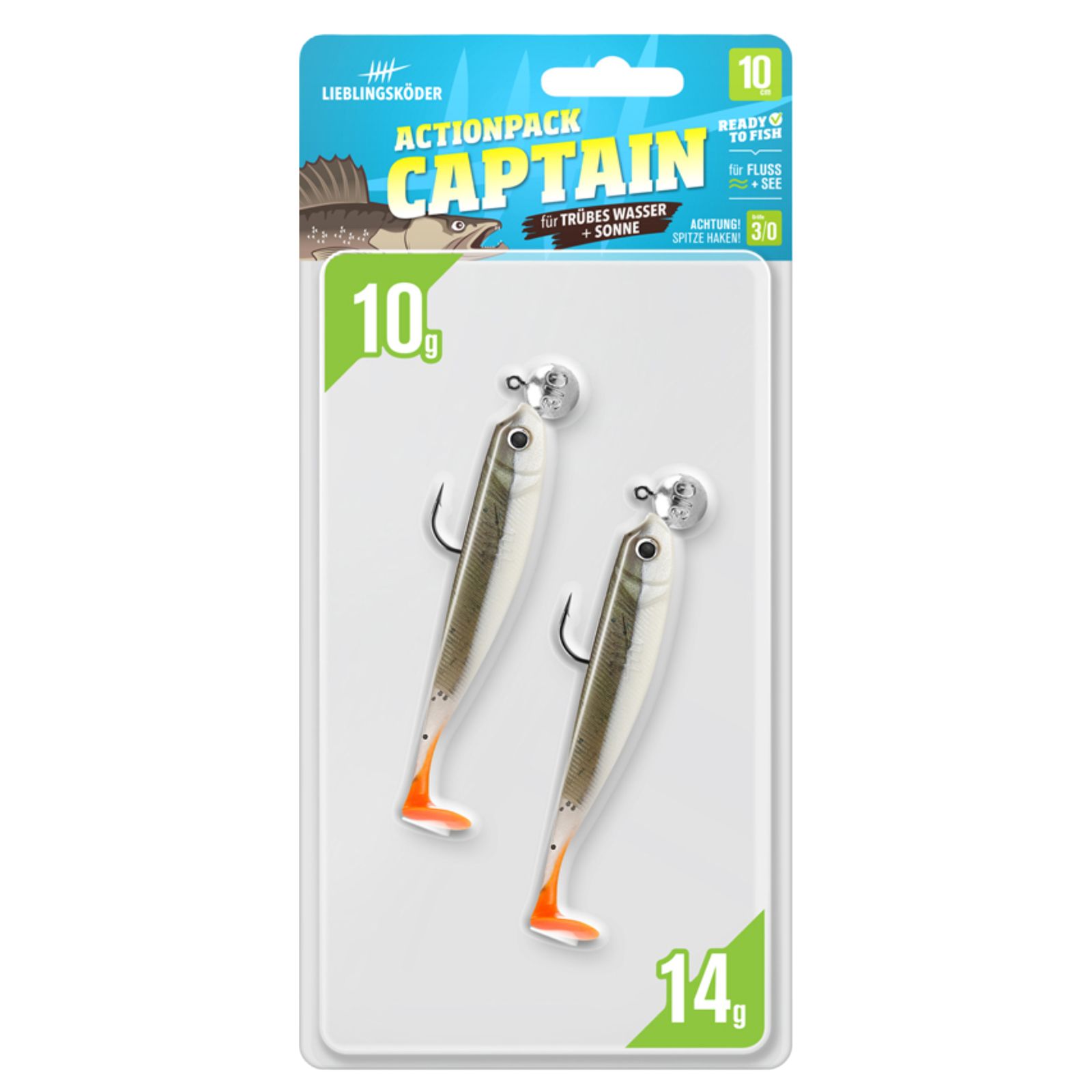 Lieblingsköder 10cm Actionpack Captain Gummifisch montiert Set