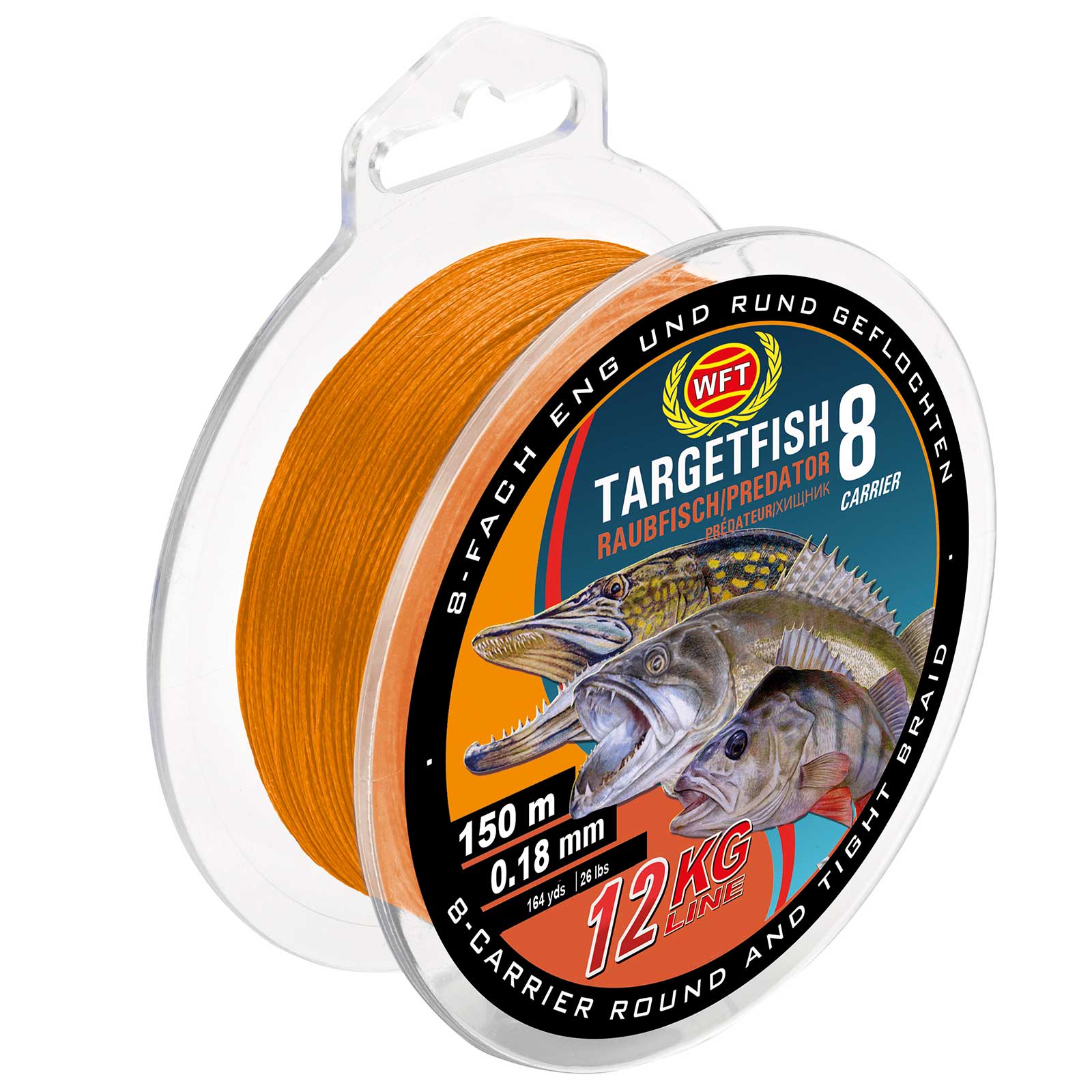 WFT TF8 Raubfisch orange 150m 18KG 0,20 Geflochtene Angelschnur